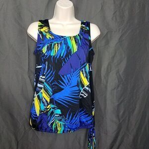T.H.E. Swim Tankini Size 8 Black Blue Multi Color Swimming Suit Top Beach